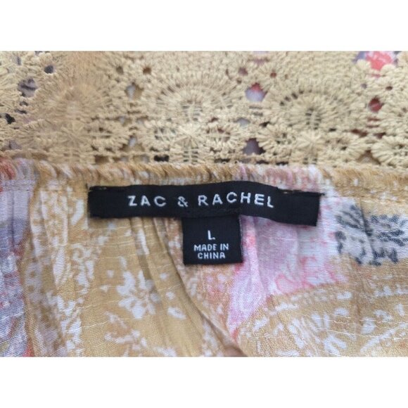 Zac & Rachel Paisley Print Crochet Trim Peasant Top Size L - Picture 6 of 7